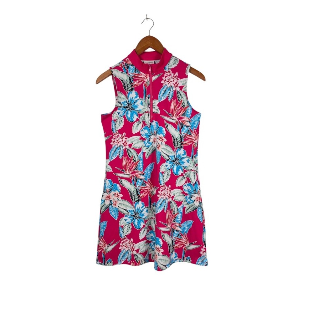 Tommy Bahama Golf Dress Womens S Pink Floral Sleeveless Quarter Zip Performance